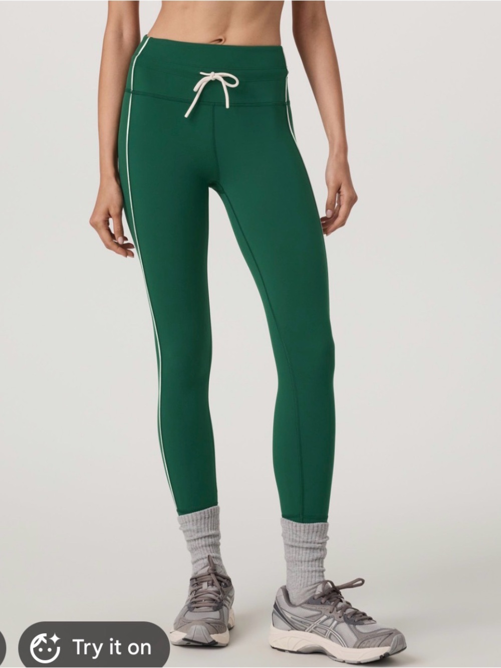 Vuori Forest Green High-Rise Leggings with White Side Stripe